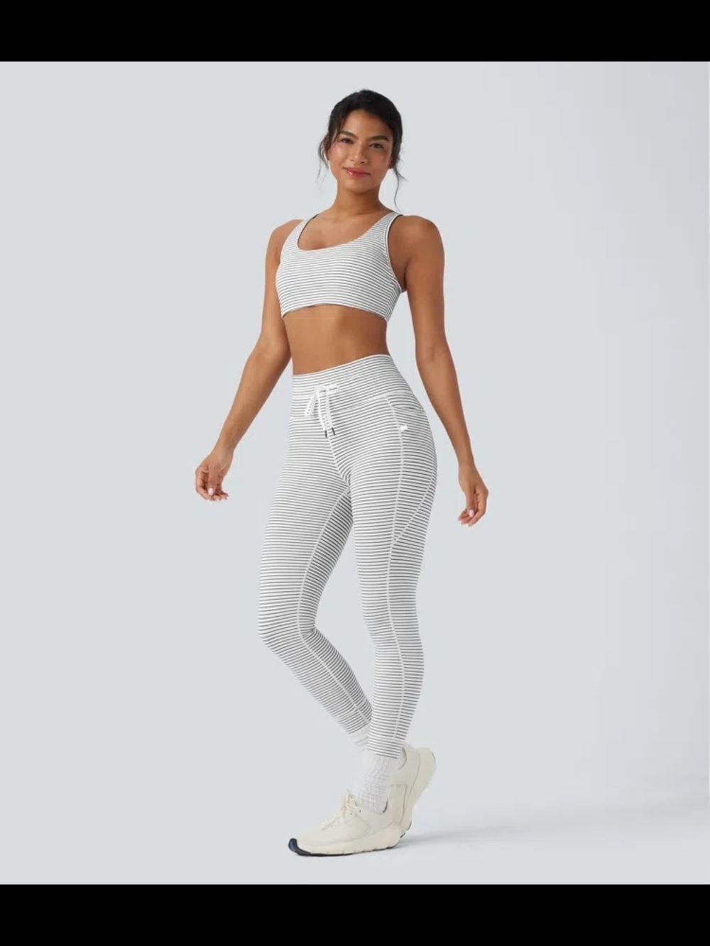 HALARA White & Gray Striped High-Waist Leggings